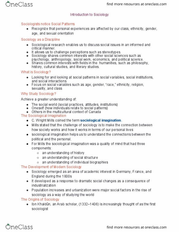 SA 150 Lecture Notes - Lecture 1: The Sociological Imagination, Totalitarianism, Social Fact thumbnail