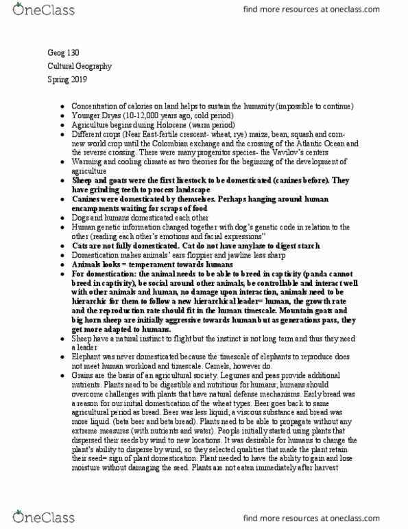 GEOG-130 Chapter Notes - Chapter 1: Bighorn Sheep, Extreme Measures, Amylase thumbnail