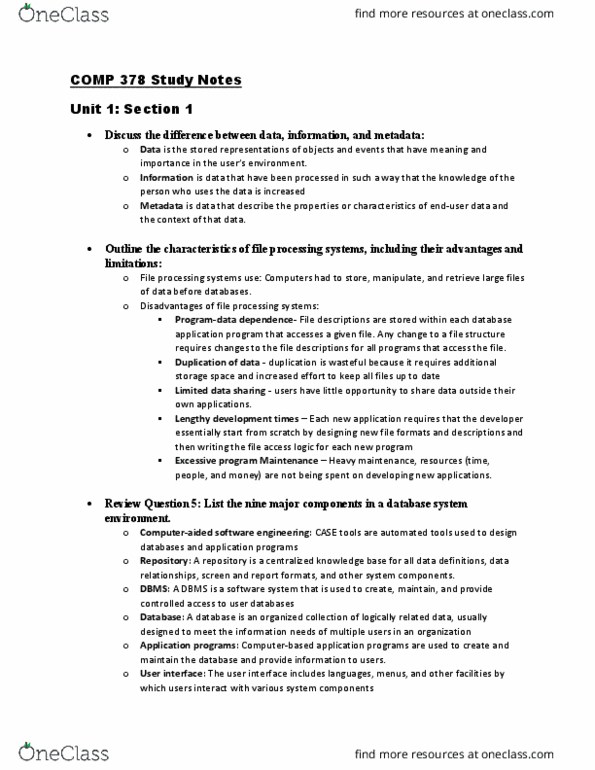 COMP 3008 Lecture Notes - Lecture 1: Extranet, Data Modeling, Accounts Payable thumbnail