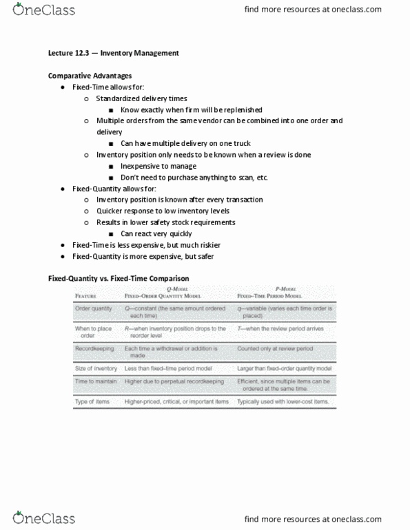 MGT 3501 Lecture Notes - Lecture 12: Carrying Cost, Lead Time thumbnail