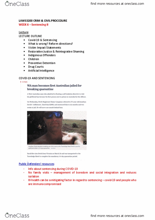 LAWS398 Lecture Notes - Lecture 6: Victim Impact Statement, Restorative Justice, Immunodeficiency thumbnail