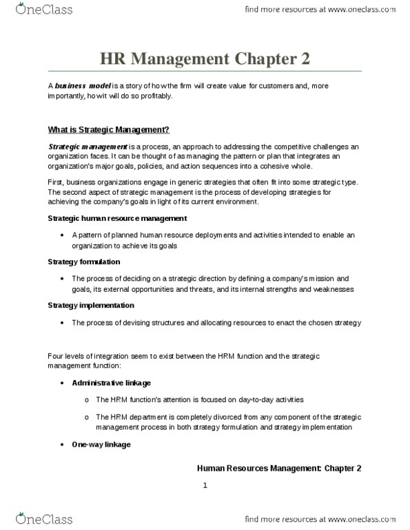 COMMERCE 2BC3 Chapter Notes - Chapter 2: Human Resource Management, Strategic Management, Fee Tail thumbnail