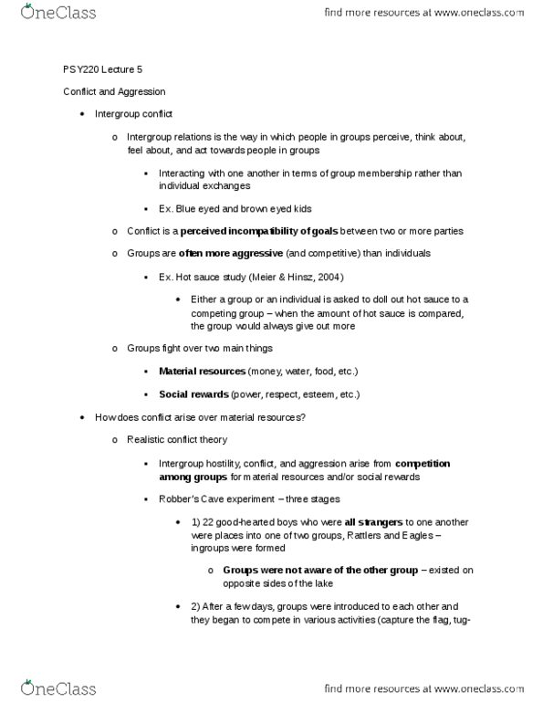 PSY220H1 Lecture Notes - Hot Sauce, Relative Deprivation, Group Conflict thumbnail