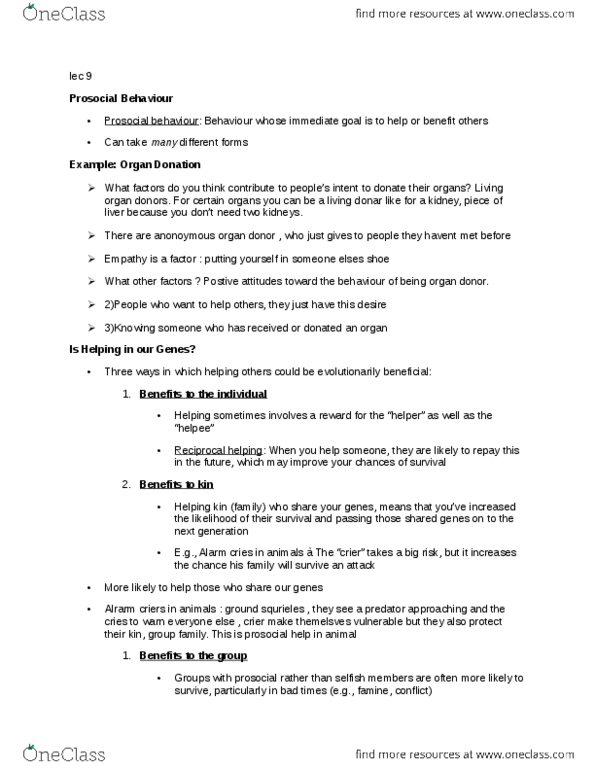 PSY220H1 Lecture Notes - Lecture 9: Town Crier, Organ Donation, Empathic Concern thumbnail