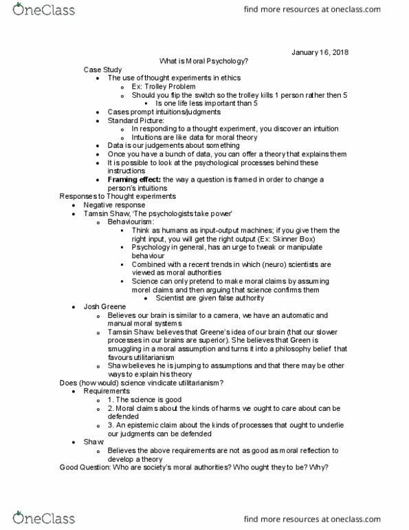 PHIL 2550 Lecture Notes - Lecture 3: Moral Psychology, Thought Experiment, Operant Conditioning Chamber thumbnail