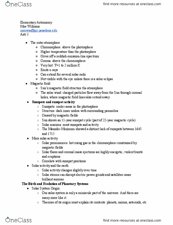 ASTR 001 Lecture Notes - Lecture 15: Coronal Mass Ejection, Solar Radius, Maunder Minimum thumbnail