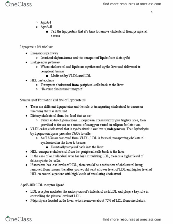 BIOL 4376 Lecture Notes - Lecture 41: Reverse Cholesterol Transport, Lipoprotein Lipase, Ldl Receptor thumbnail