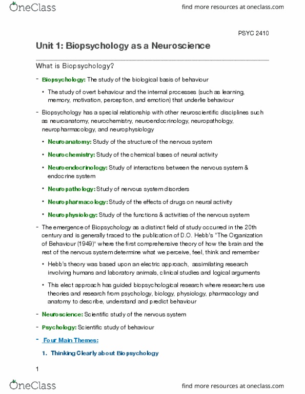 PSYC 2410 Lecture Notes - Lecture 1: Cerebral Cortex, Ob River, Temporal Lobe thumbnail