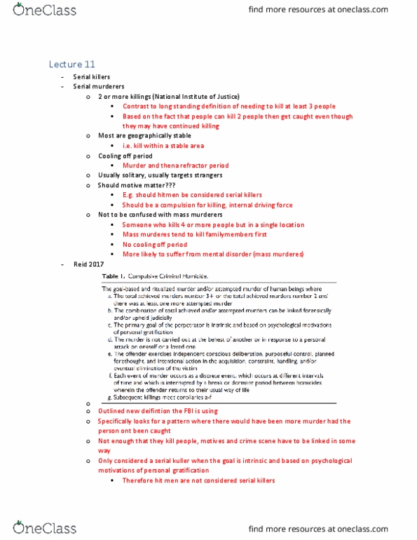 PSYC 3402 Lecture Notes - Lecture 11: Contract Killing, Serial Killer, Mental Disorder thumbnail