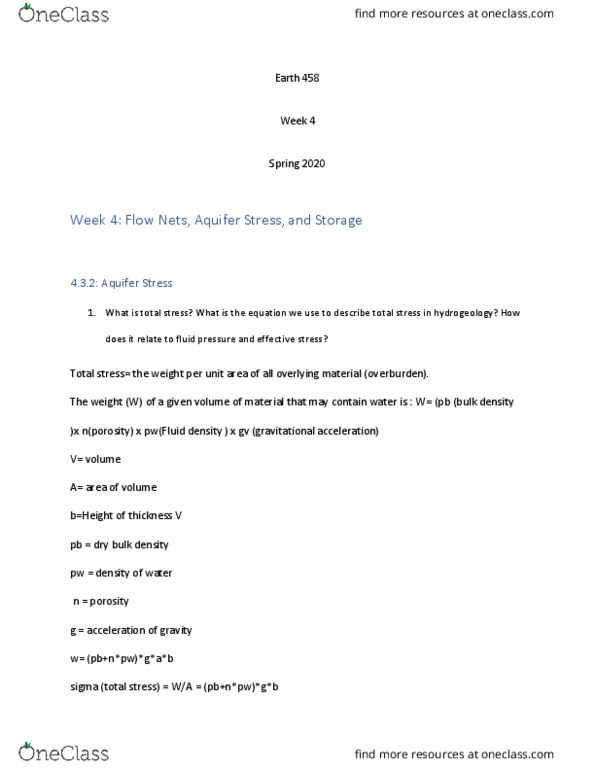 EARTH458 Lecture Notes - Lecture 6: Bulk Density, Effective Stress, Hydrogeology thumbnail