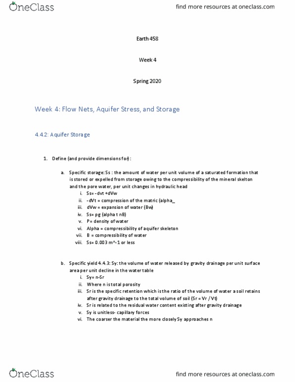 EARTH458 Lecture Notes - Lecture 6: Specific Storage, Hydraulic Head, Aquifer thumbnail