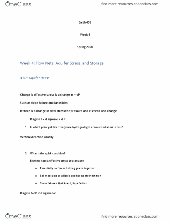 EARTH458 Lecture Notes - Lecture 6: Effective Stress, Landslide, Hydrogeology thumbnail