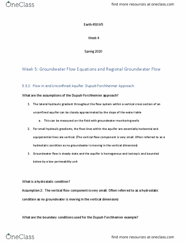 EARTH458 Lecture Notes - Lecture 7: Hydraulic Head, Equipotential, Aquifer thumbnail
