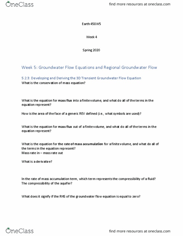 EARTH458 Lecture Notes - Lecture 7: Aquifer, Richards Equation, Groundwater Flow Equation thumbnail