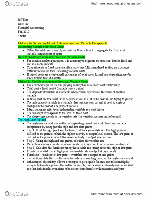 ACCT 1B Lecture Notes - Lecture 7: Fixed Cost, Cost Driver, Variable Cost thumbnail