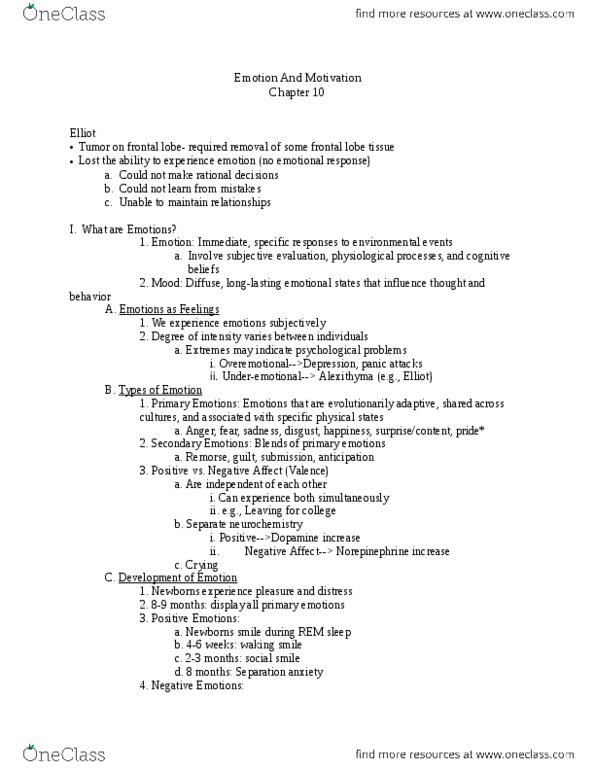 PSC 1 Lecture Notes - Frontal Lobe, Neurochemistry, Kinsey Reports thumbnail