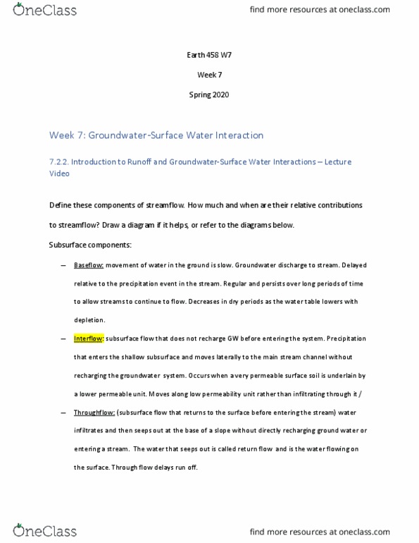 EARTH458 Lecture Notes - Lecture 11: Snowmelt, Baseflow, Throughflow thumbnail