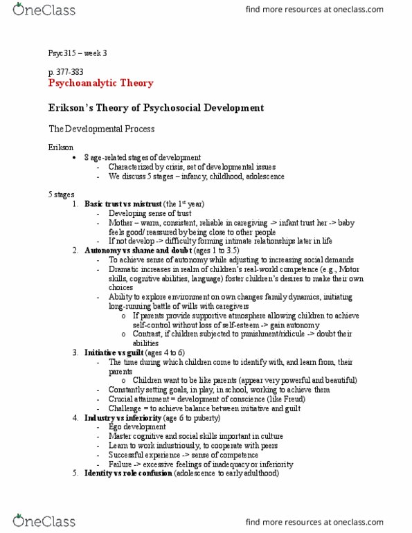 PSYC 315 Lecture Notes - Absenteeism, Conduct Disorder, John Bowlby thumbnail