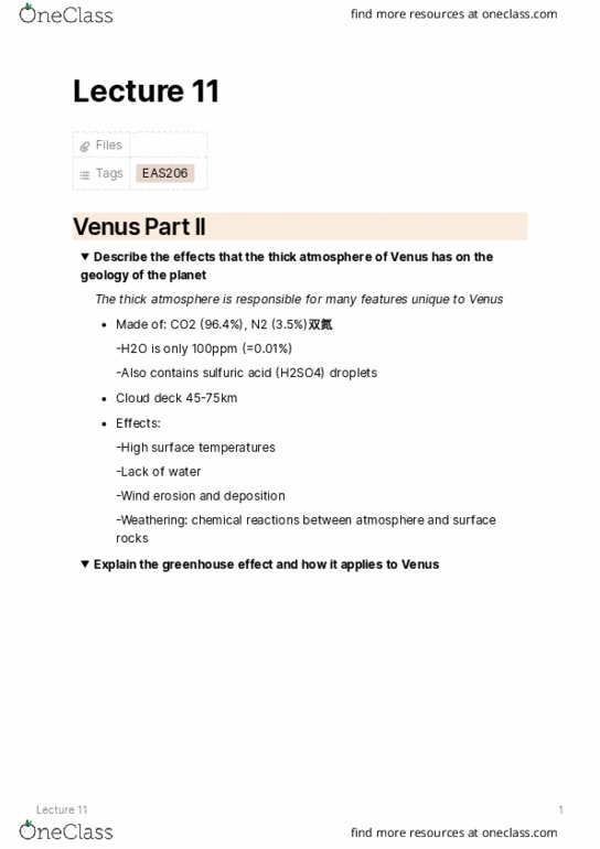 EAS206 Lecture Notes - Lecture 11: Mantle Plume, Basalt, Sulfur Dioxide thumbnail