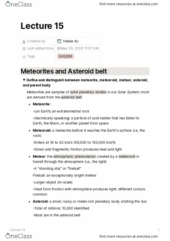 EAS206 Lecture Notes - Lecture 15: Silicate Minerals, Achondrite, Meteorite Fall thumbnail