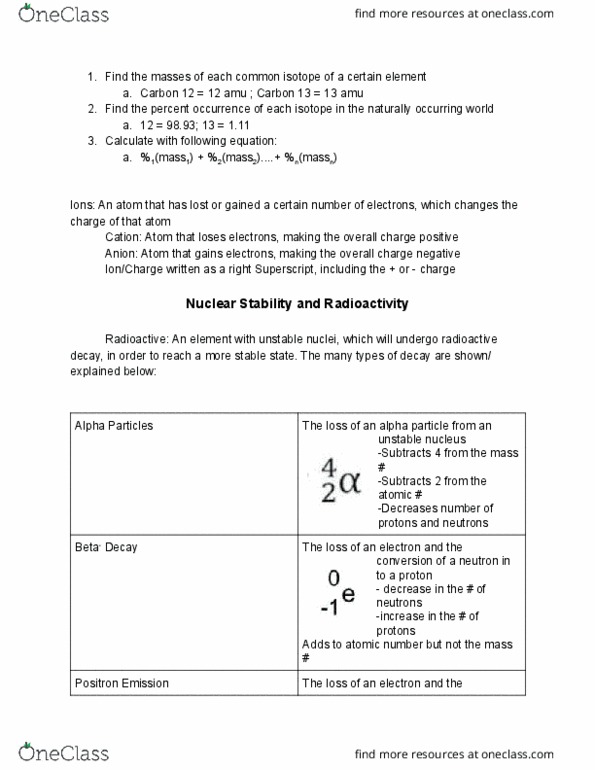 CHEM 11200 Lecture Notes - Lecture 6: Unified Atomic Mass Unit, Alpha Particle, Carbon-12 thumbnail