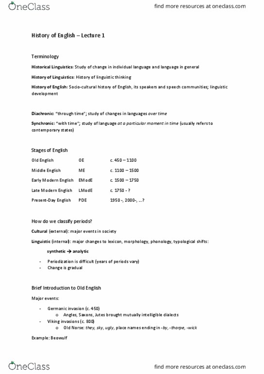 GEOLOGY 002 Lecture Notes - Lecture 18: Early Modern English, Modern English, Mutual Intelligibility thumbnail