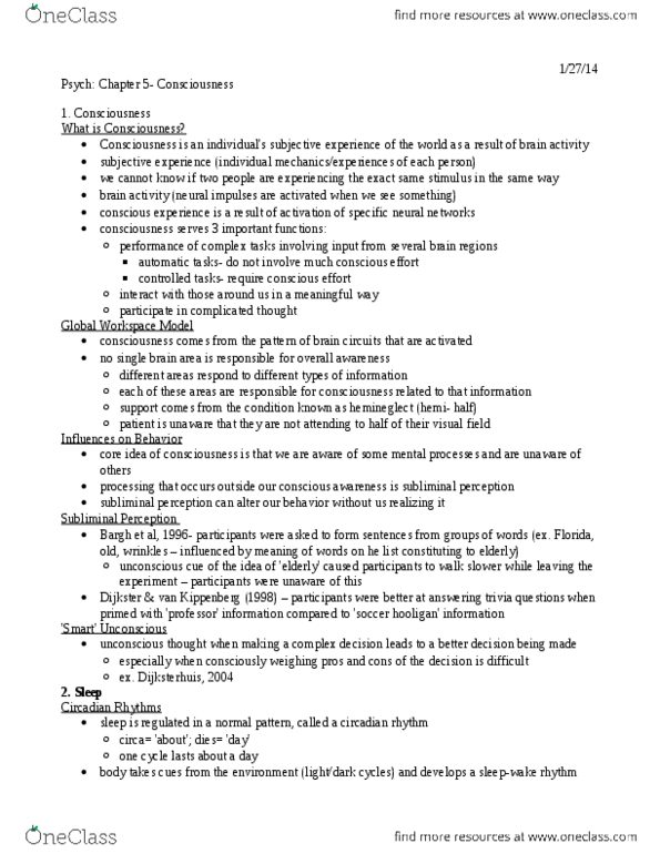 PSC 1 Chapter Notes -Subliminal Stimuli, Hemispatial Neglect, Lightdark thumbnail