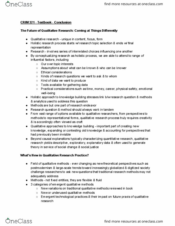 CRIM 321 Chapter Notes - Chapter 13: Research Question, Emerging Technologies, Autoethnography thumbnail