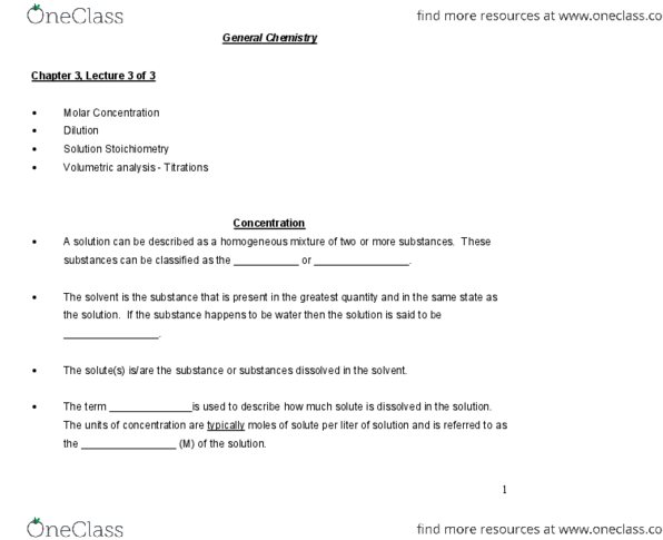 CHY 103 Chapter Notes - Chapter 3: The Units, Titration, Stoichiometry thumbnail