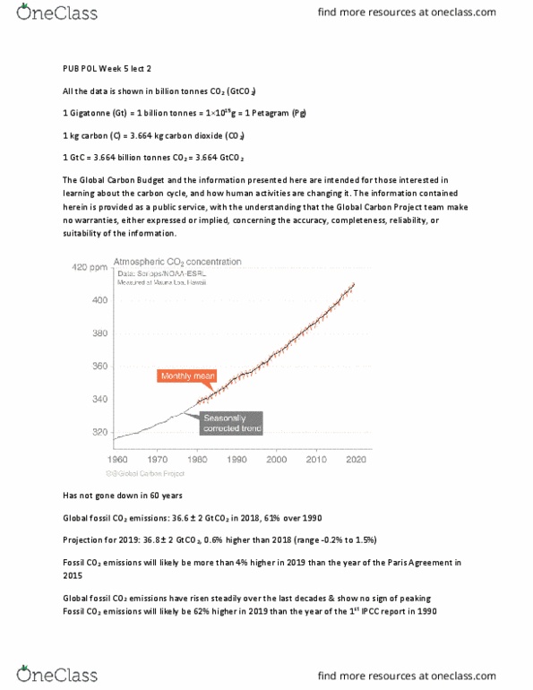 ENVIRON 157 Lecture Notes - Lecture 13: Global Carbon Project, Tonne, Carbon Cycle thumbnail