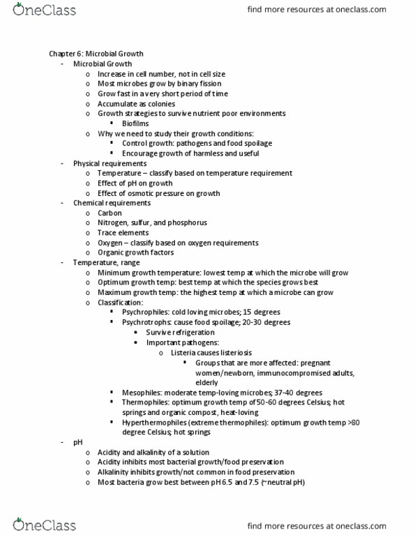 BIOL 2100 Lecture Notes - Lecture 6: Organic Growth, Listeriosis, Thermophile thumbnail