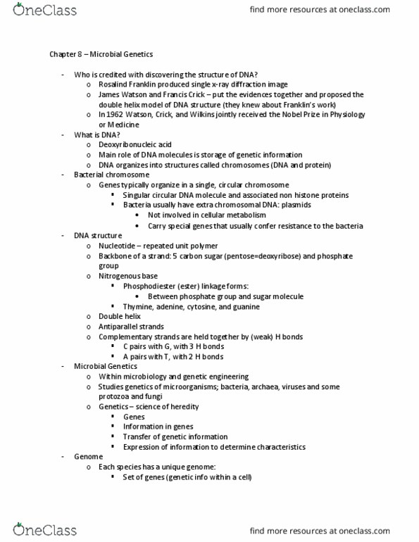 BIOL 2100 Lecture Notes - Lecture 8: Francis Crick, Nucleic Acid Double Helix, Protozoa thumbnail