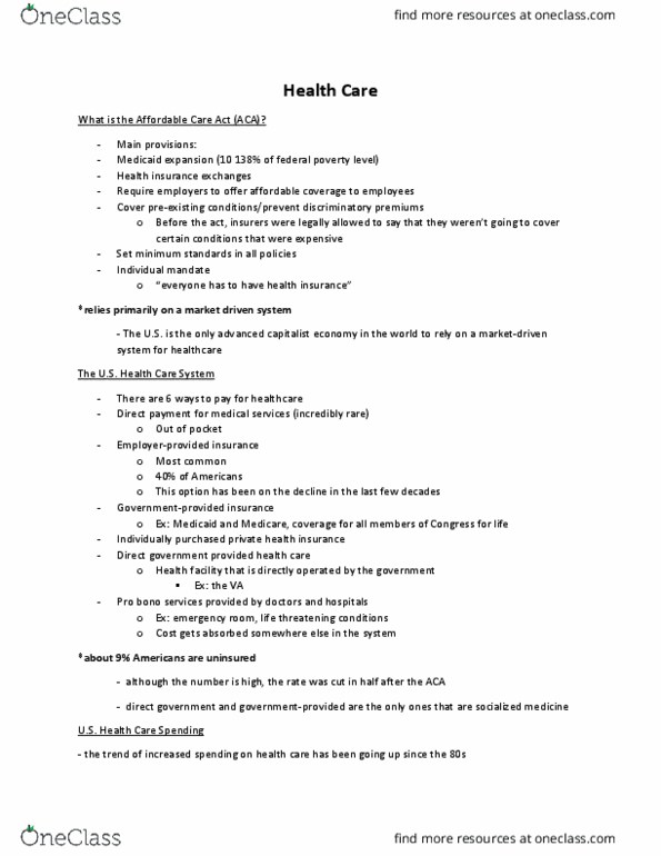 SOC 1510 Lecture Notes - Lecture 4: Patient Protection And Affordable Care Act, Pro Bono, Health Care In Canada thumbnail