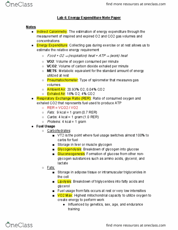 ENS 304 Lecture Notes - Lecture 4: Vo2 Max, Metabolic Equivalent, Spirometer thumbnail