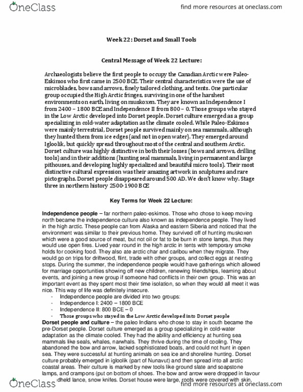 HIST 1010 Lecture Notes - Lecture 8: Dorset Culture, Crampons, Soapstone thumbnail