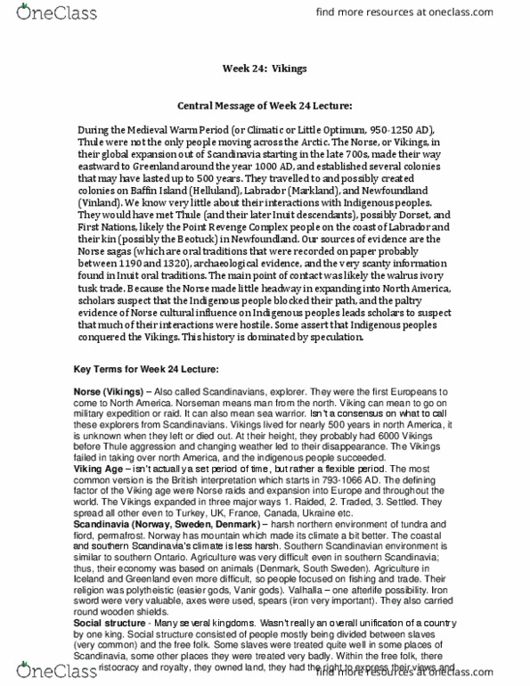 HIST 1010 Lecture Notes - Lecture 9: Medieval Warm Period, Viking Expansion, Greenland Saga thumbnail