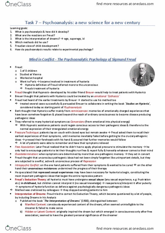 RE 150A Lecture Notes - Lecture 2: Hypnosis, Psychopathology, Overdetermination thumbnail