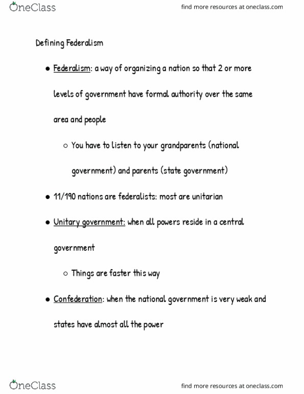 POLS 001 Lecture Notes - Lecture 2: Unitary State thumbnail