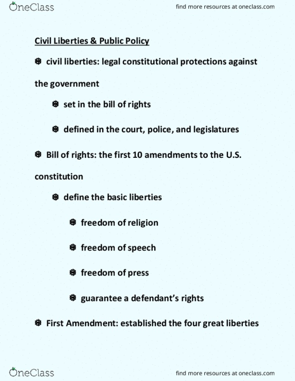 POLS 001 Lecture Notes - Lecture 16: Establishment Clause, Equal Protection Clause, Fourteenth Amendment To The United States Constitution thumbnail