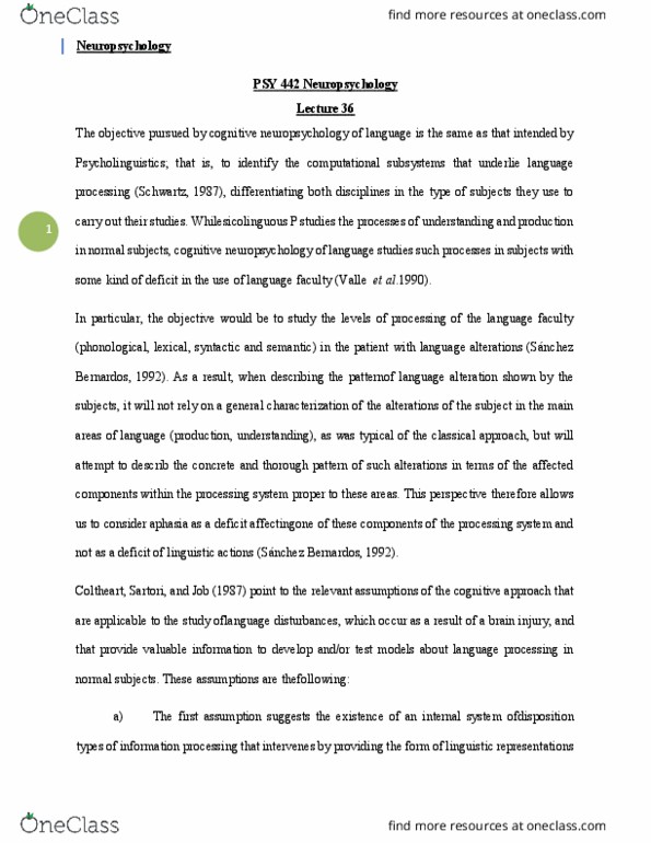 PSY 442 Lecture Notes - Lecture 36: Psycholinguistics, Positron, Aphasia thumbnail