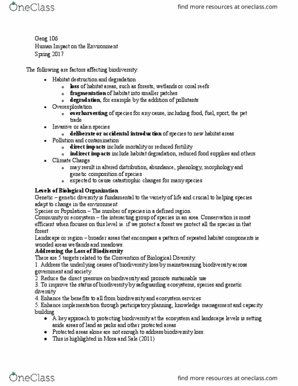 GEOG 106 Lecture Notes - Lecture 19: Vemal, Ecosystem Services, Habitat Destruction thumbnail