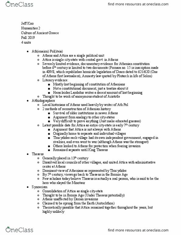 HUM 2 Lecture Notes - Lecture 17: Perioeci, Helots, Ath thumbnail