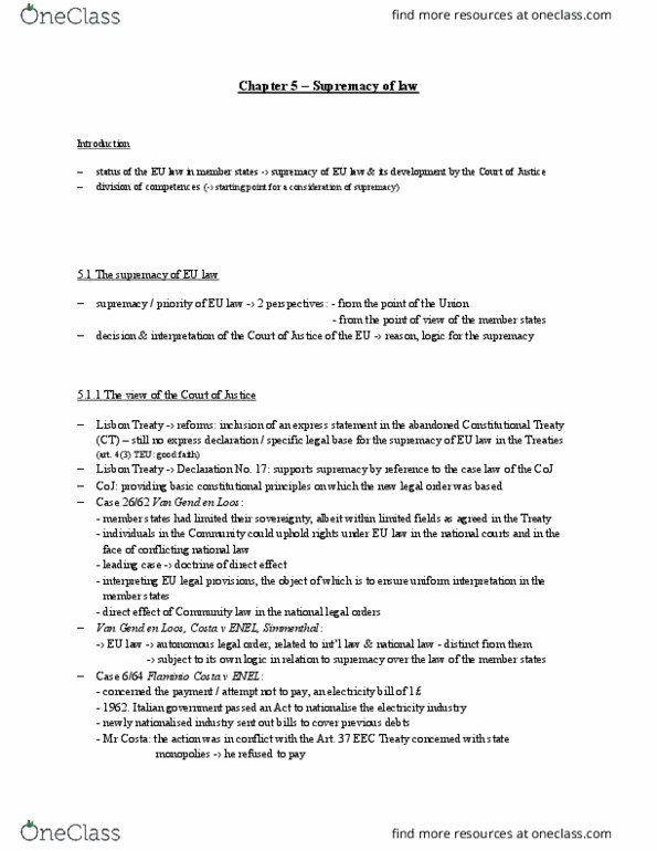Law 5110 Chapter Notes - Chapter 5: Constitution Of Italy, Enel, Ultra Vires thumbnail