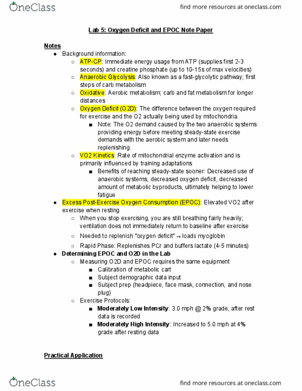 ENS 304 Lecture Notes - Lecture 5: Phosphocreatine, Exercise Intensity, Myoglobin thumbnail