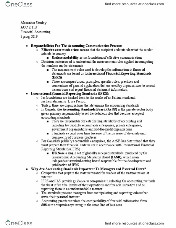 ACC E113 Lecture Notes - Lecture 5: International Financial Reporting Standards, International Accounting Standards Board, Luca Pacioli thumbnail