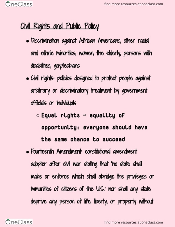 POLS 001 Lecture Notes - Lecture 25: Equal Protection Clause thumbnail