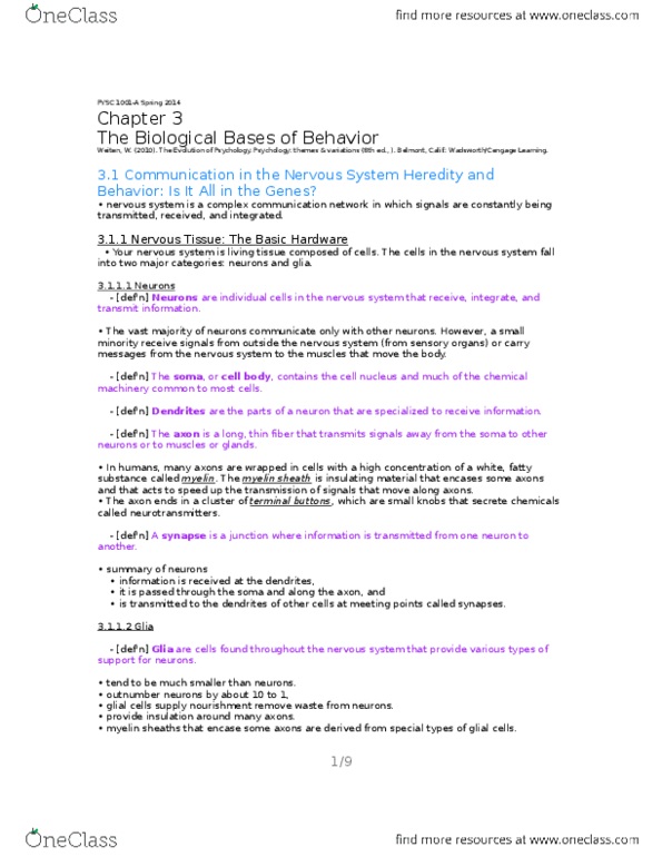 PSYC 1001 Chapter Notes - Chapter 03: Neuroglia, Encase, Cell Nucleus thumbnail