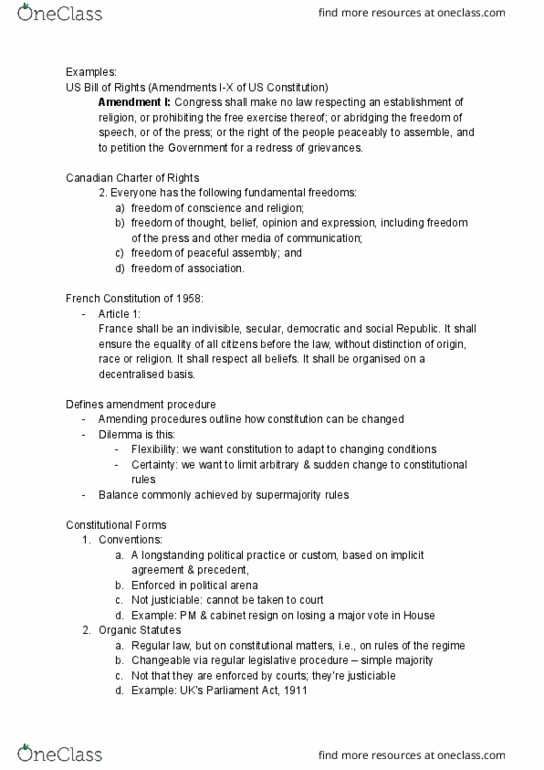 POLI 101 Lecture Notes - Lecture 5: Justiciability, Supermajority, First Amendment To The United States Constitution thumbnail