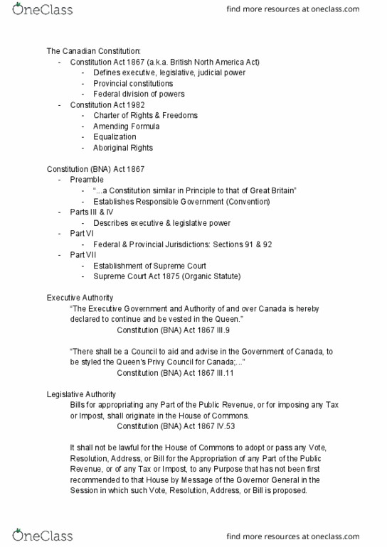 POLI 101 Lecture Notes - Lecture 6: Regulamentul Organic, Responsible Government, Supreme Court Act thumbnail