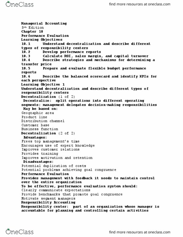 ACCT 23021 Lecture Notes - Lecture 13: Balanced Scorecard, Regional Policy Of The European Union, Profit Center thumbnail